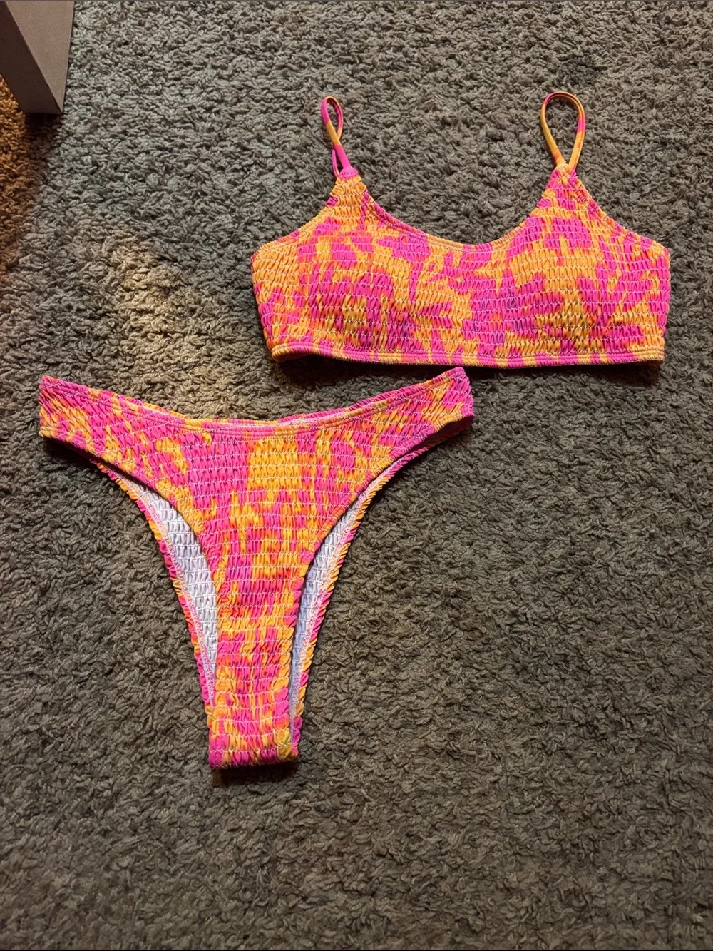 SHEIN Pink and Orange Smocked Two-Piece Bikini